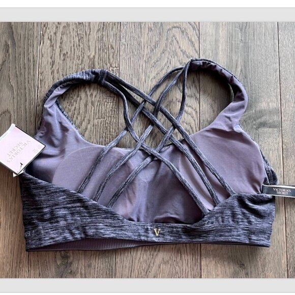 Victoria’s Secret Strappy Sports Bra Size L Gray Yoga Gym Activewear NWT - Picture 3 of 5